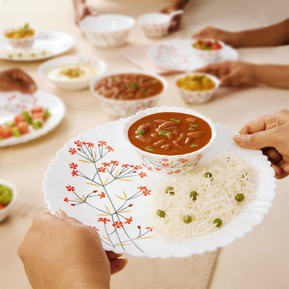 Larah by Borosil Red Bud 35 pc Dinner Set 35 pc Set: Serves 6