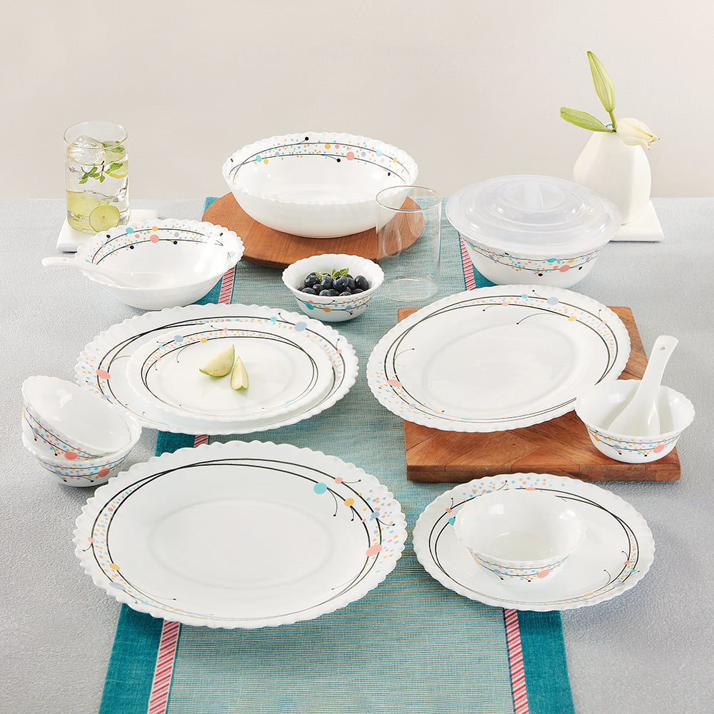 Larah by Borosil, Swirl Dinner Set 37 pc Set: Serves 6