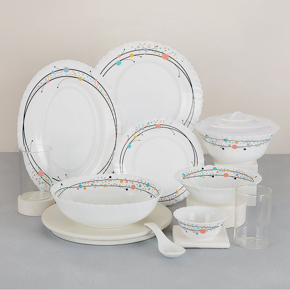 Larah by Borosil, Swirl Dinner Set 37 pc Set: Serves 6