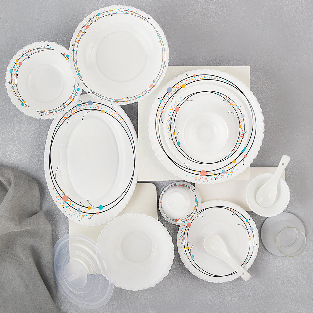 Larah by Borosil, Swirl Dinner Set 37 pc Set: Serves 6