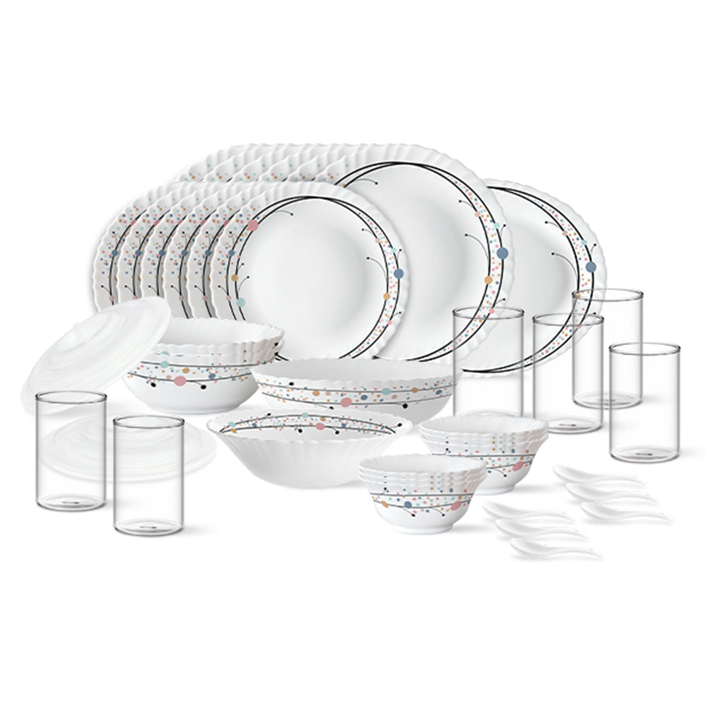 Larah by Borosil, Swirl Dinner Set 37 pc Set: Serves 6