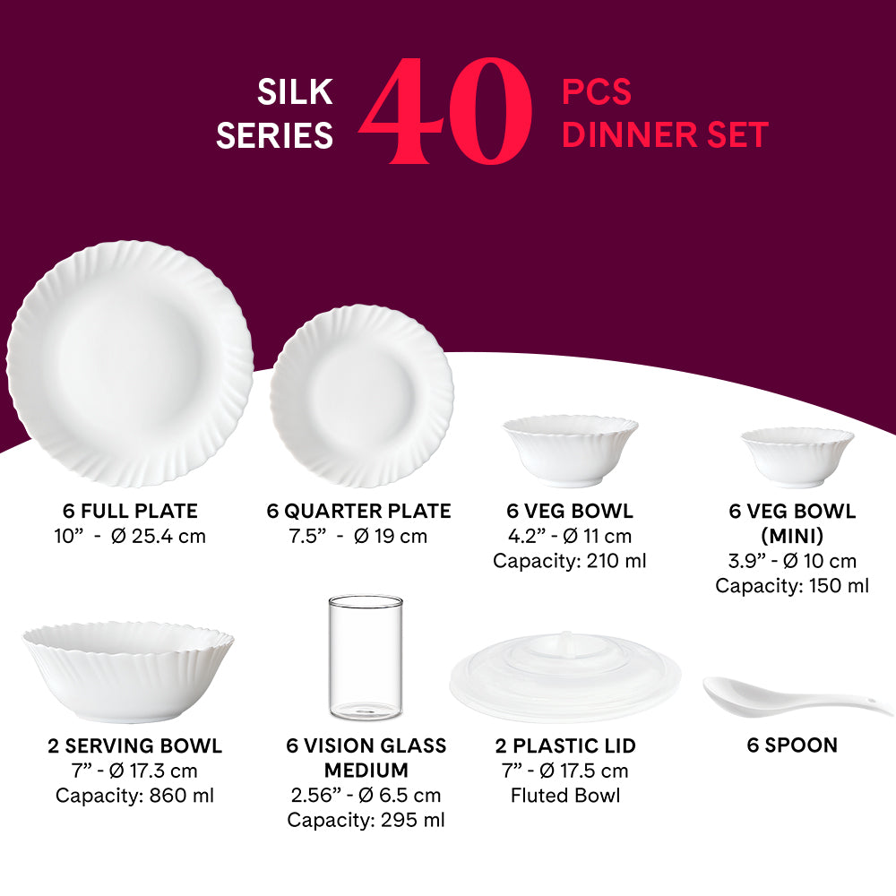 Larah by Borosil Bali 40 pc Dinner Set 40 pc Set: Serves 6