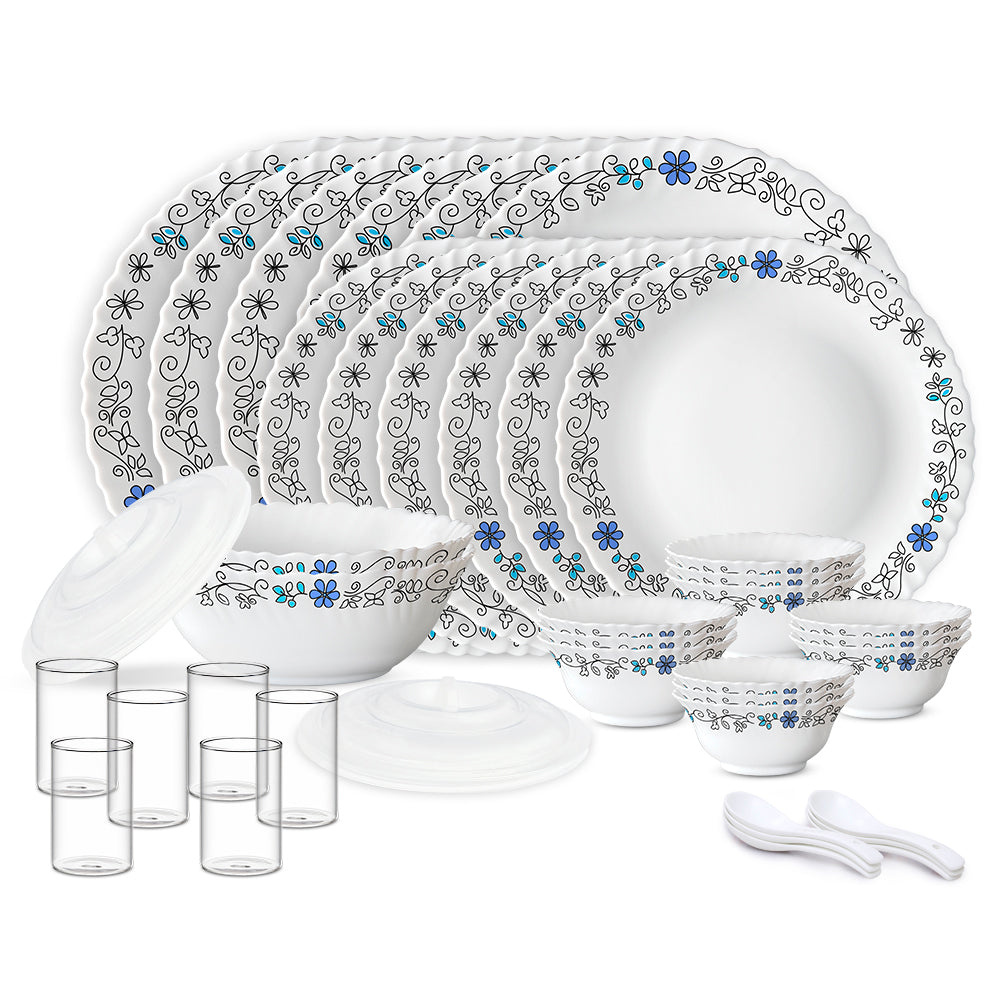 Larah by Borosil Blue Iris 40 pc Dinner Set 40 pc Set: Serves 6