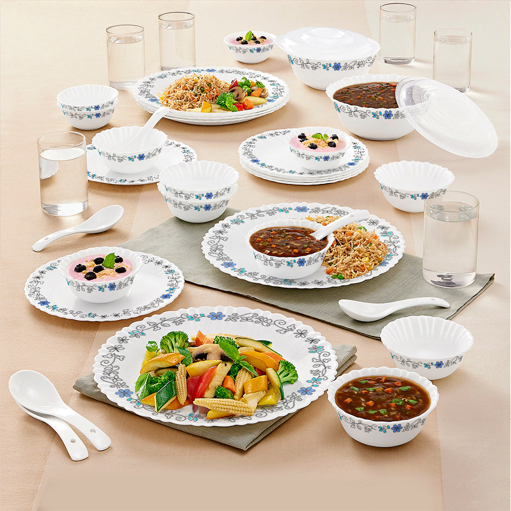 Larah by Borosil Blue Iris 40 pc Dinner Set 40 pc Set: Serves 6