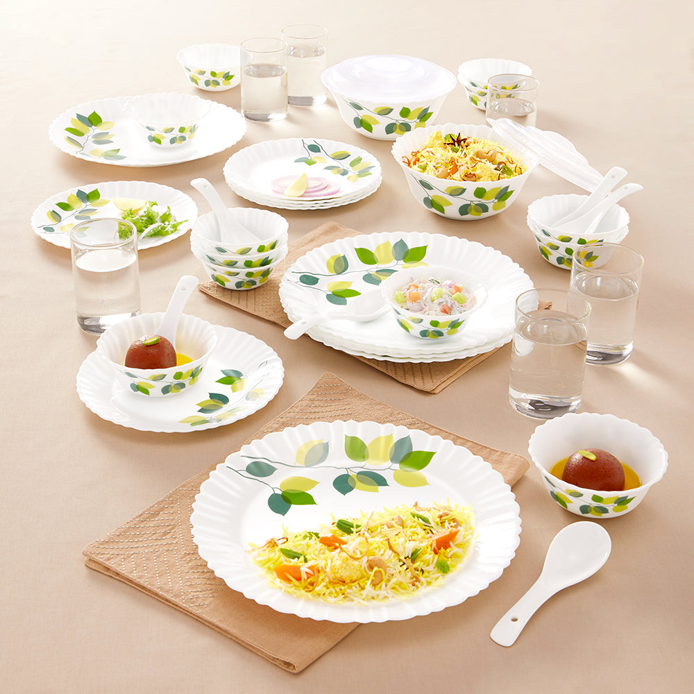 Larah by Borosil Green Leaves 40 pc Dinner Set