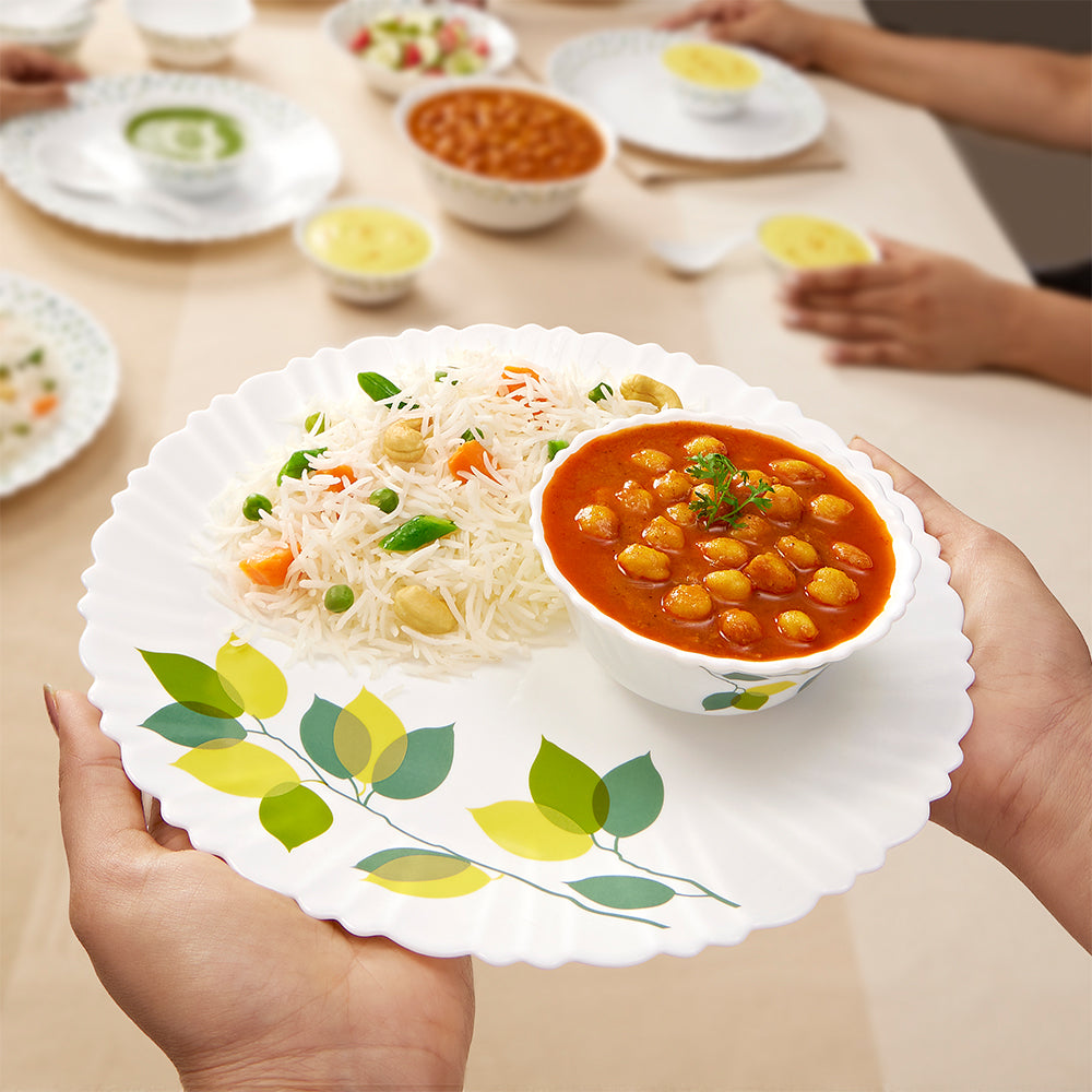 Larah by Borosil Green Leaves 40 pc Dinner Set 40 pc Set: Serves 6