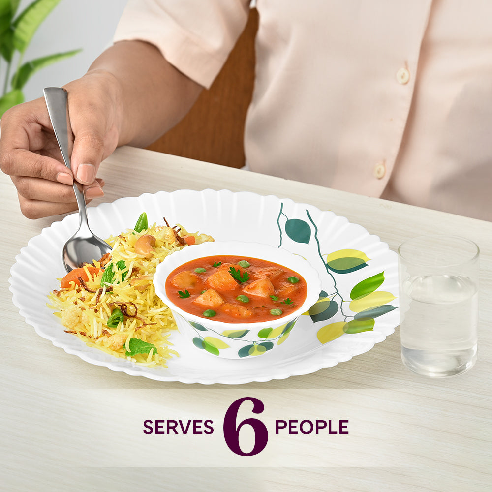 Larah by Borosil Green Leaves 40 pc Dinner Set 40 pc Set: Serves 6