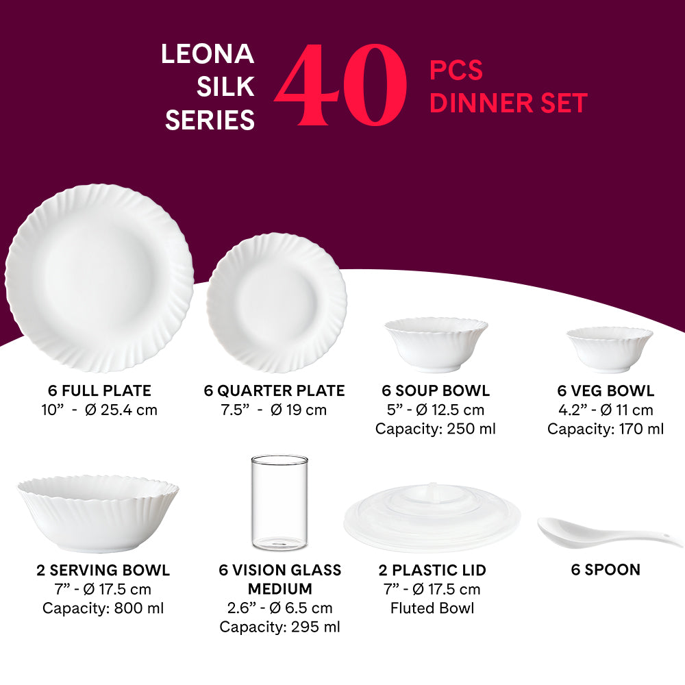 Larah by Borosil Leona 40 pc Dinner Set 40 pc Set: Serves 6