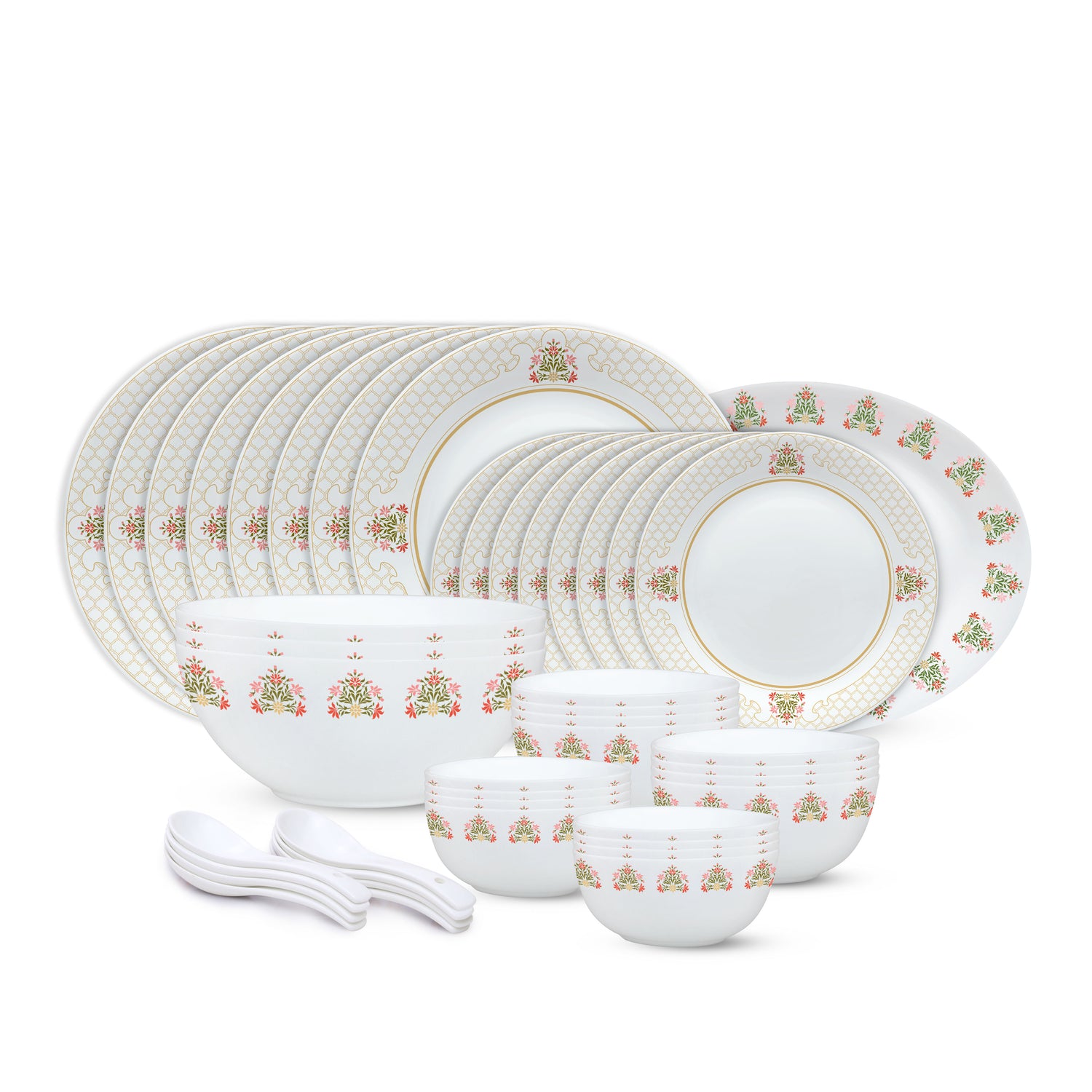 Larah by Borosil, Shalimar Dinner Set 44 pc Set: Serves 8 (Option 2)