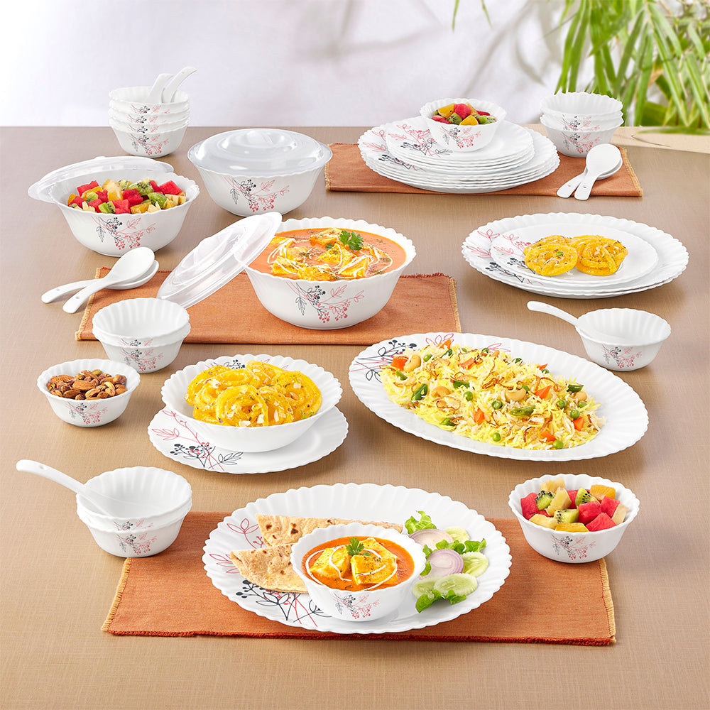 Larah by Borosil Aspen 47 pc Dinner Set 47 pc Set: Serves 6