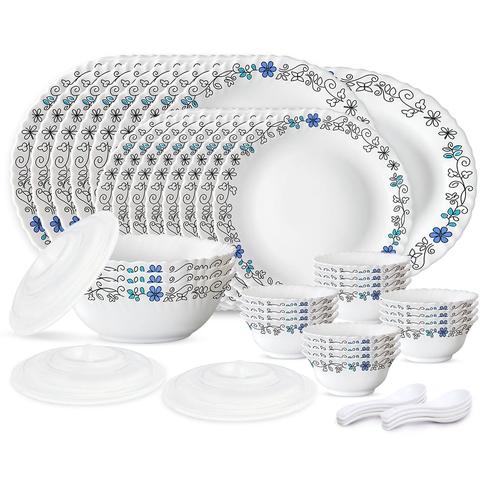 Larah by Borosil Blue Iris 47 pc Dinner Set 47 pc Set: Serves 6