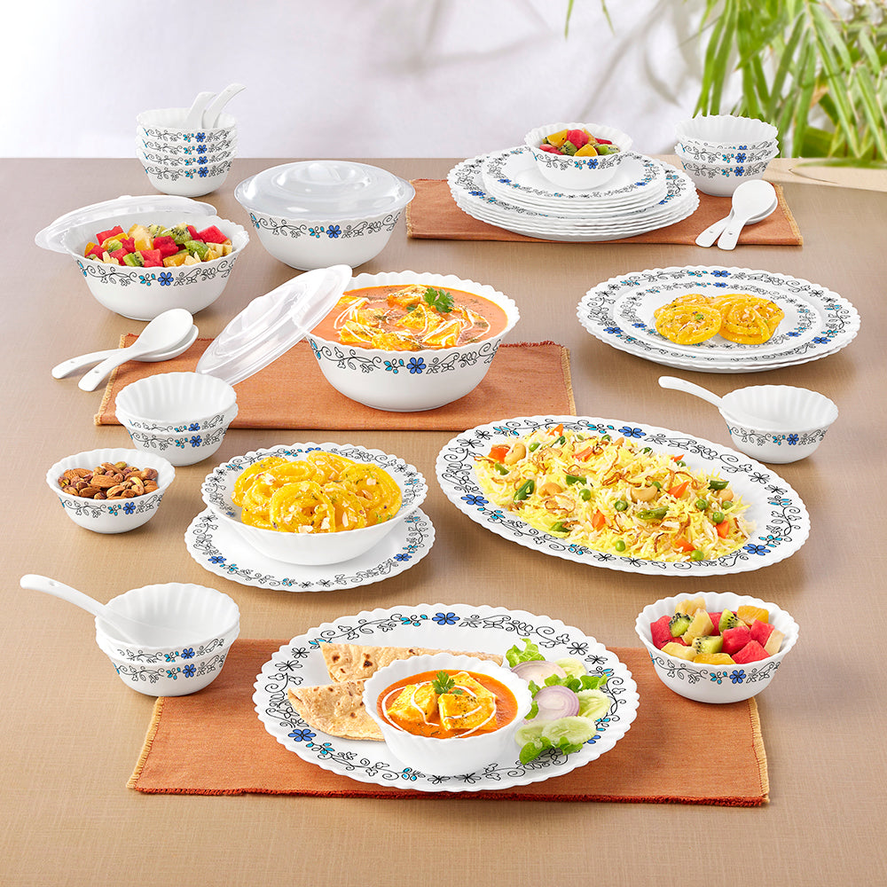 Larah by Borosil Blue Iris 47 pc Dinner Set 47 pc Set: Serves 6