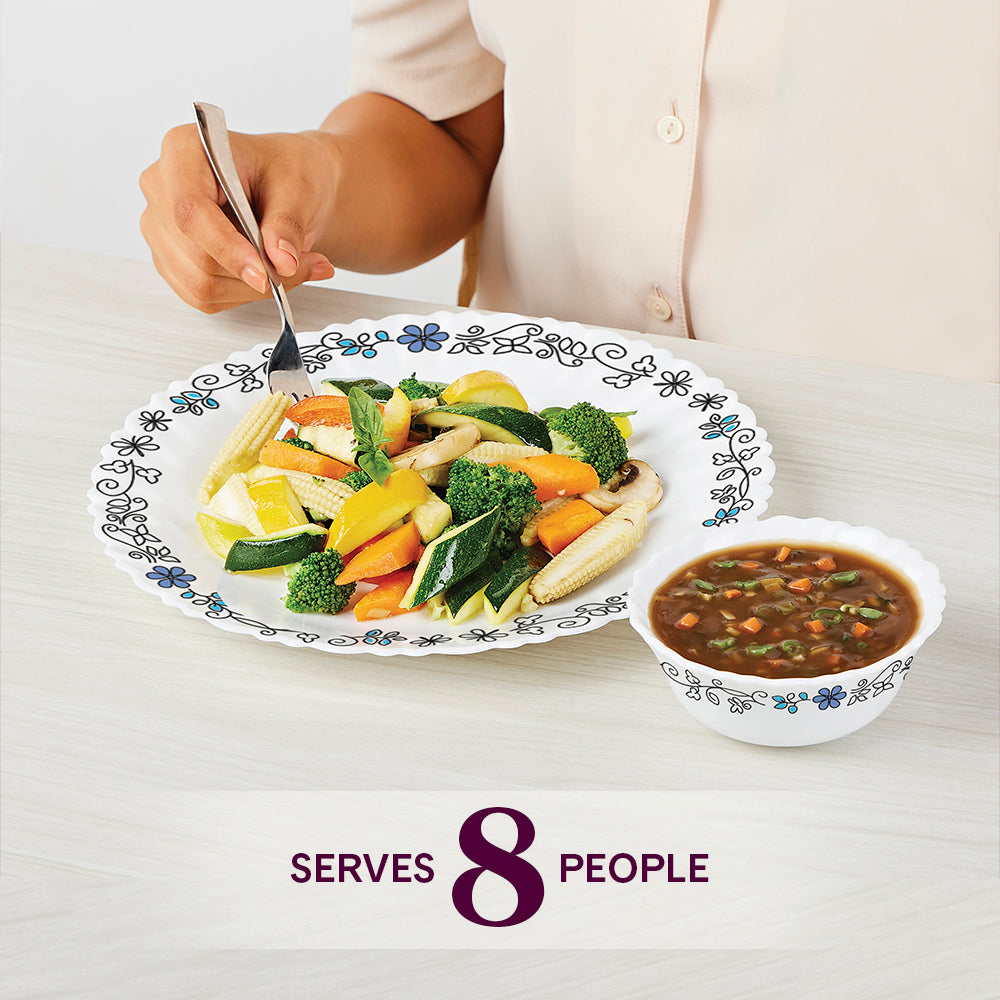 Larah by Borosil Blue Iris 47 pc Dinner Set 47 pc Set: Serves 6