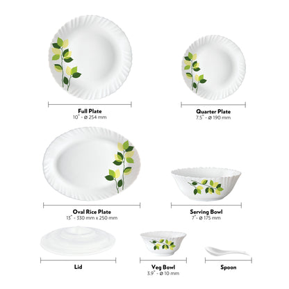 Larah by Borosil Green Leaves 47 pc Dinner Set