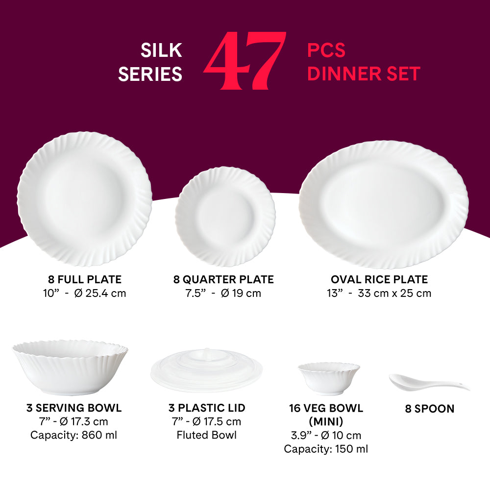 Larah by Borosil Kora 47 pc Dinner Set 47 pc Set: Serves 6