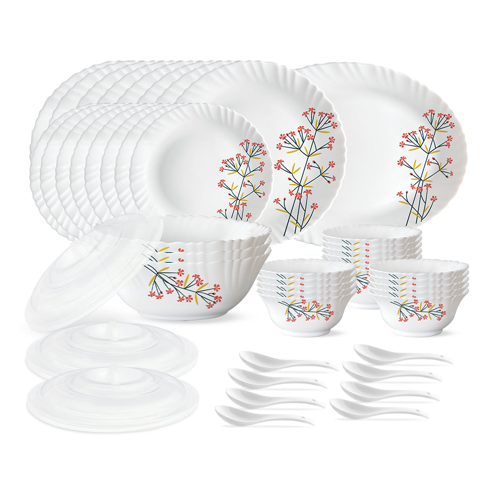 Larah by Borosil Red Bud 47 pc Dinner Set