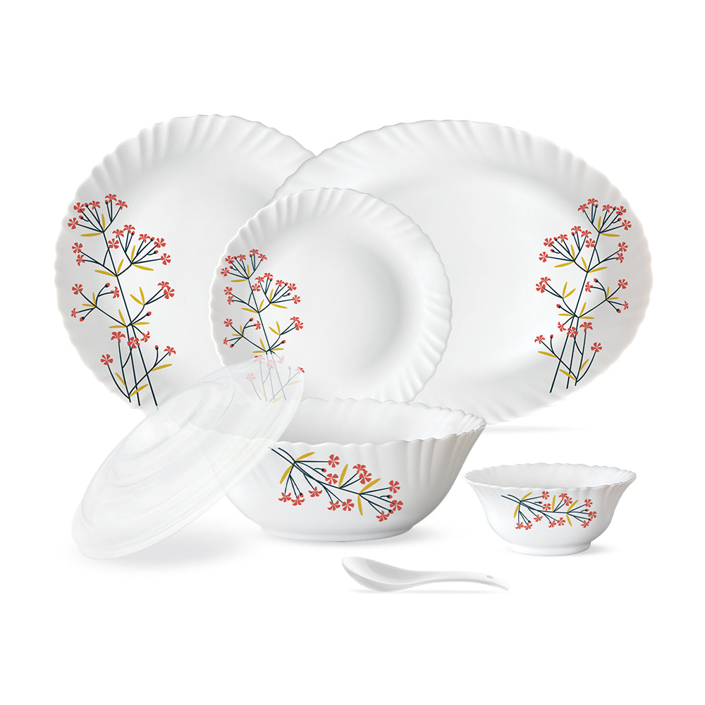 Larah by Borosil Red Bud 47 pc Dinner Set