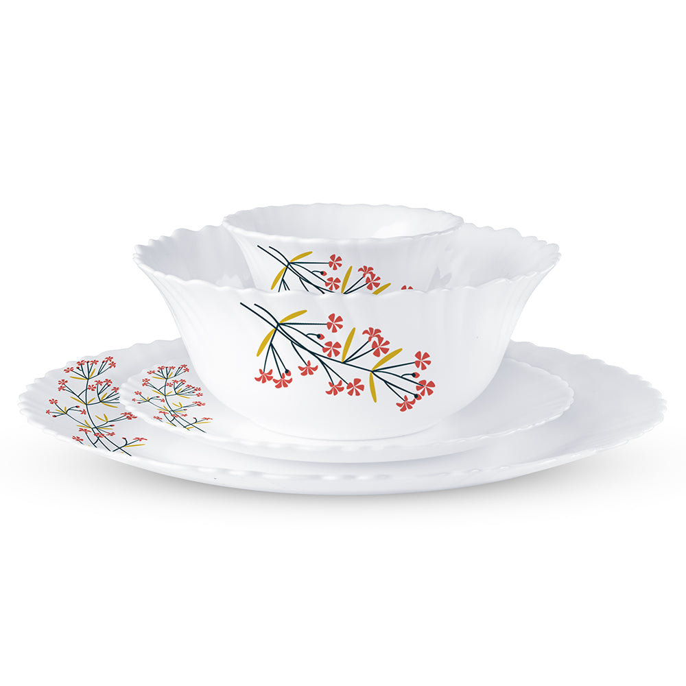 Larah by Borosil Red Bud 47 pc Dinner Set