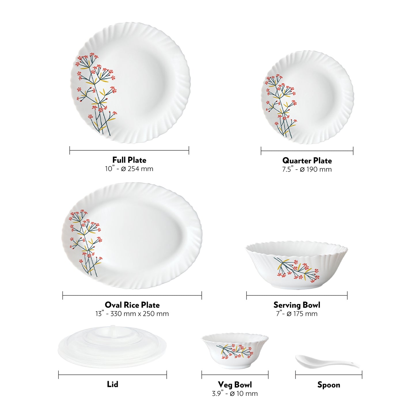 Larah by Borosil Red Bud 47 pc Dinner Set