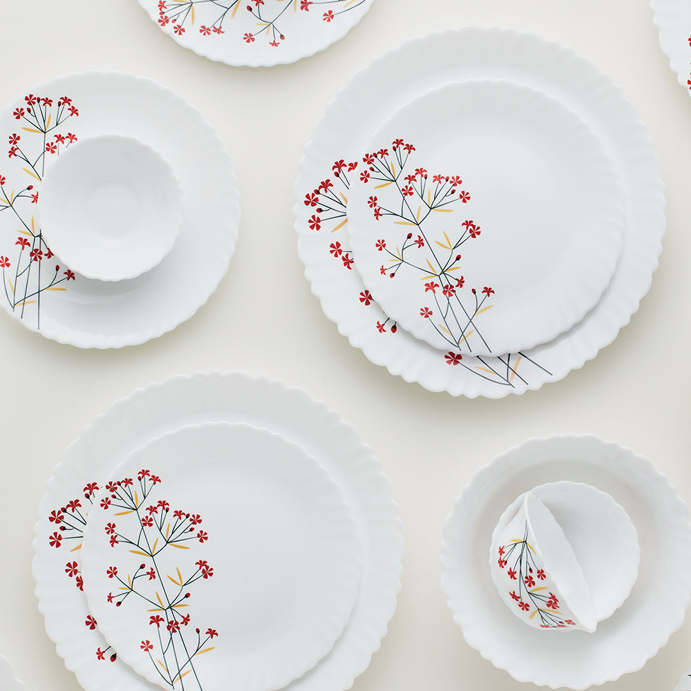 Larah by Borosil Red Bud 47 pc Dinner Set