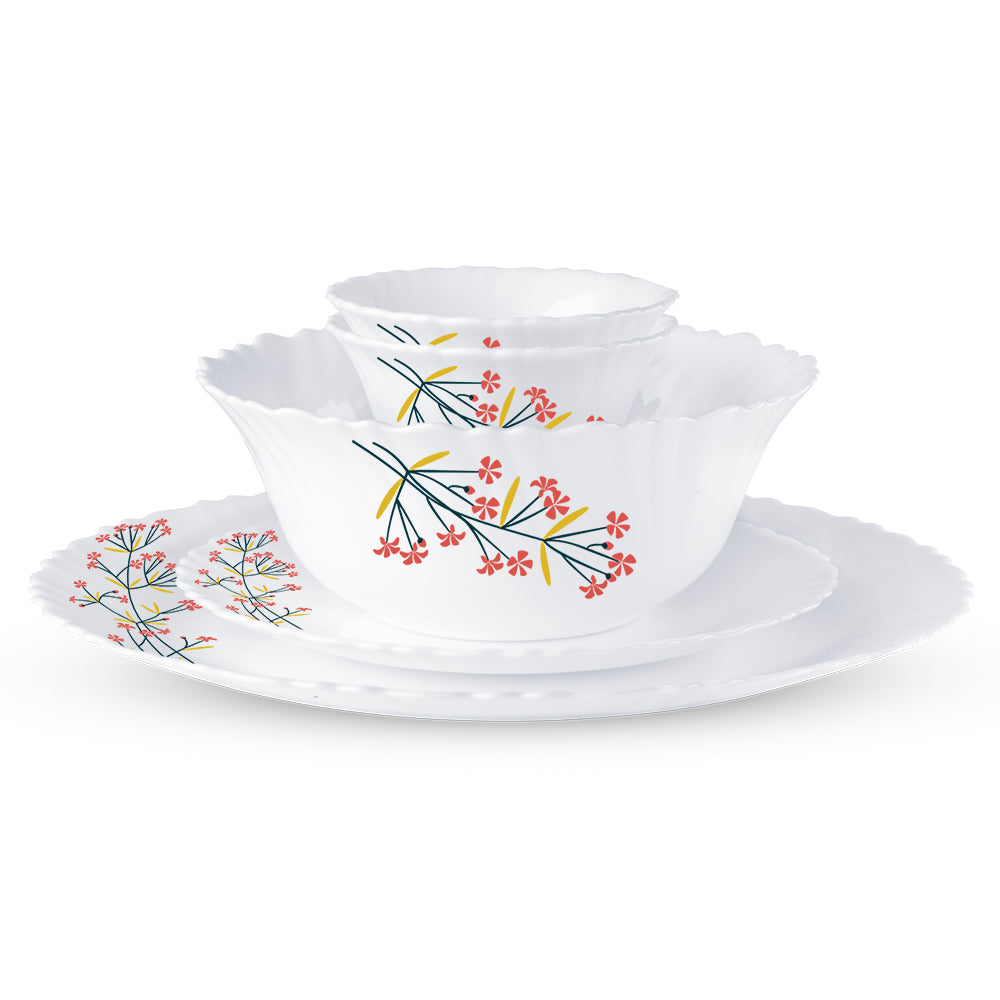 Larah by Borosil Red Bud 47 pc Dinner Set