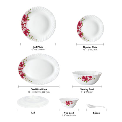 Larah by Borosil Rose Red 47 pc Dinner Set