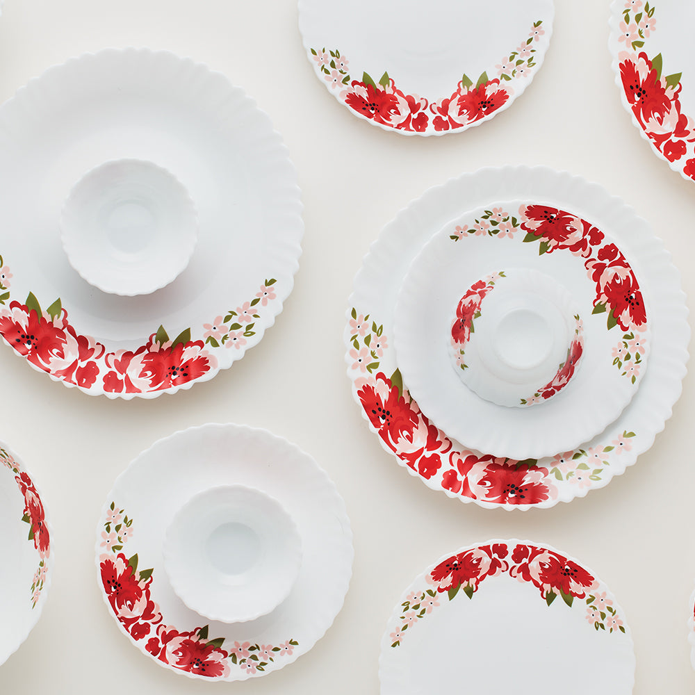 Larah by Borosil Rose Red 47 pc Dinner Set