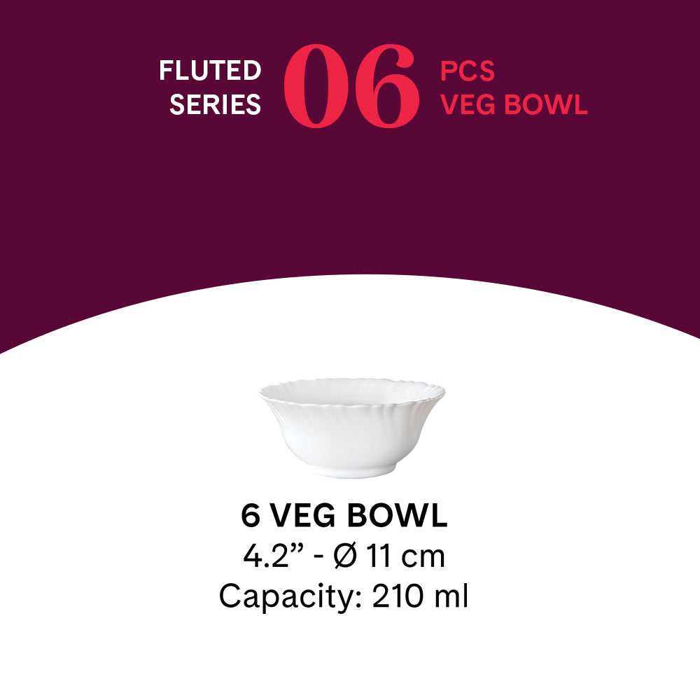 White Veg Bowl Set, Fluted