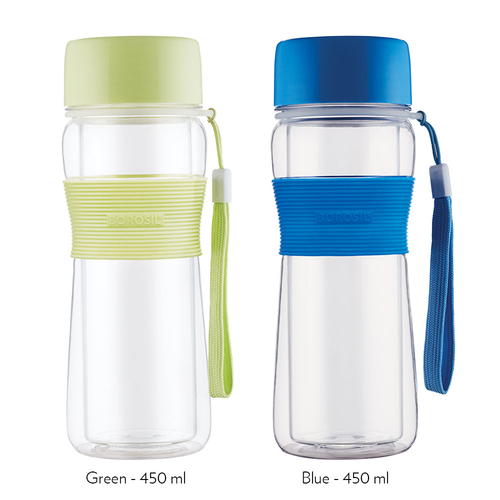 Borosil Glass Strong Green Bottle, 450ml