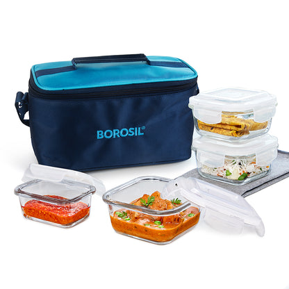 Alfa Aroma Square Glass Lunch Box, Blue