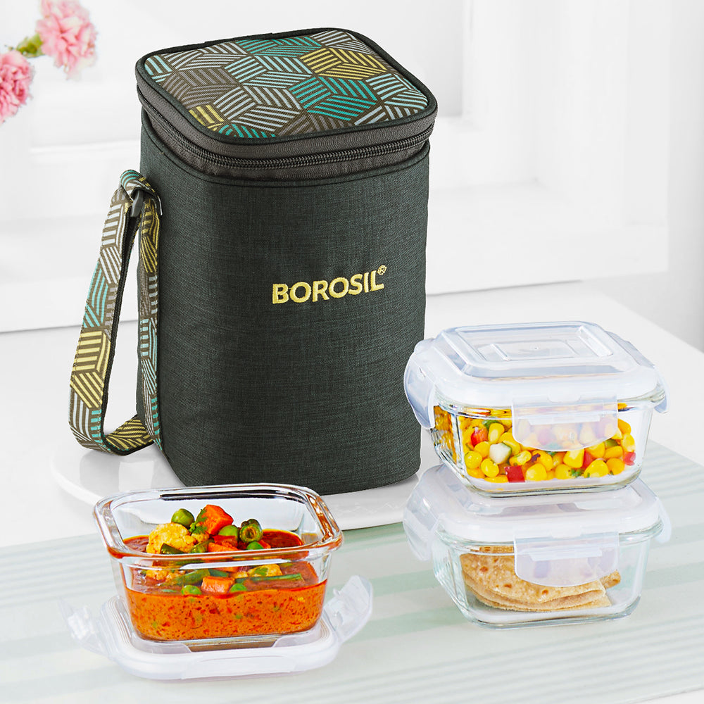 Foodluck Square Glass Lunchbox, Olive
