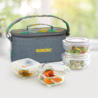 Foodluck Daisy Universal Glass Lunchbox, Olive