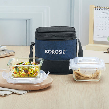 Elite Blue Gray Square Glass Lunch Box