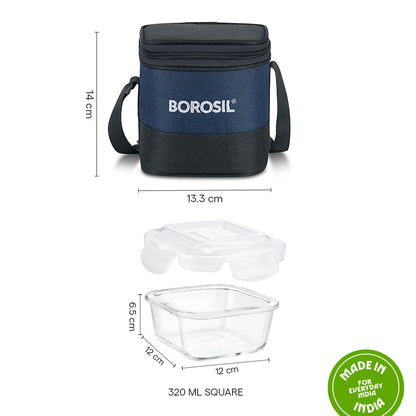 Elite Blue Gray Square Glass Lunch Box