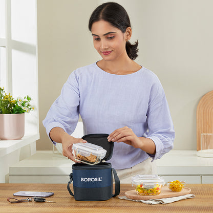 Elite Blue Gray Square Glass Lunch Box