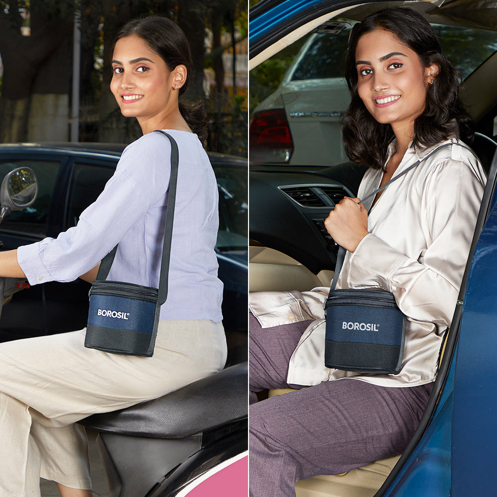 Elite Blue Grey Glass Lunch Box, Square x 2 (Tall), Set of 2, 320ml