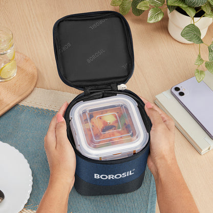 Elite Blue Gray Square Glass Lunch Box