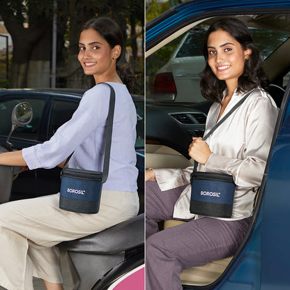 Elite Blue Gray Round Glass Lunch Box