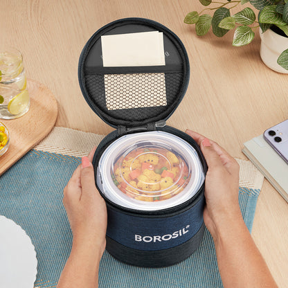 Elite Blue Gray Round Glass Lunch Box