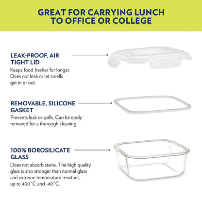 Elite Blue Gray Square Glass Lunch Box