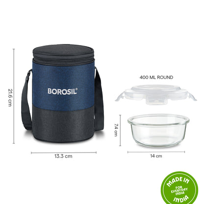 Elite Blue Gray Round Glass Lunch Box