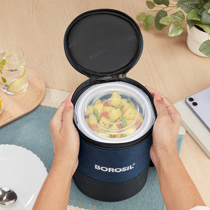 Elite Blue Gray Round Glass Lunch Box