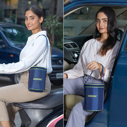 Borosil Blue Glass Lunchbox, Square x 3, 320ml x 3