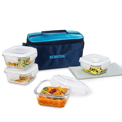 Alfa Aroma Blue Glass Lunch Box, Square x 4