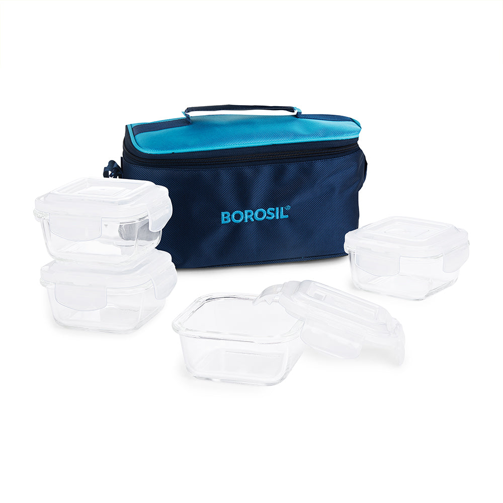 Alfa Aroma Blue Glass Lunch Box, Square x 4