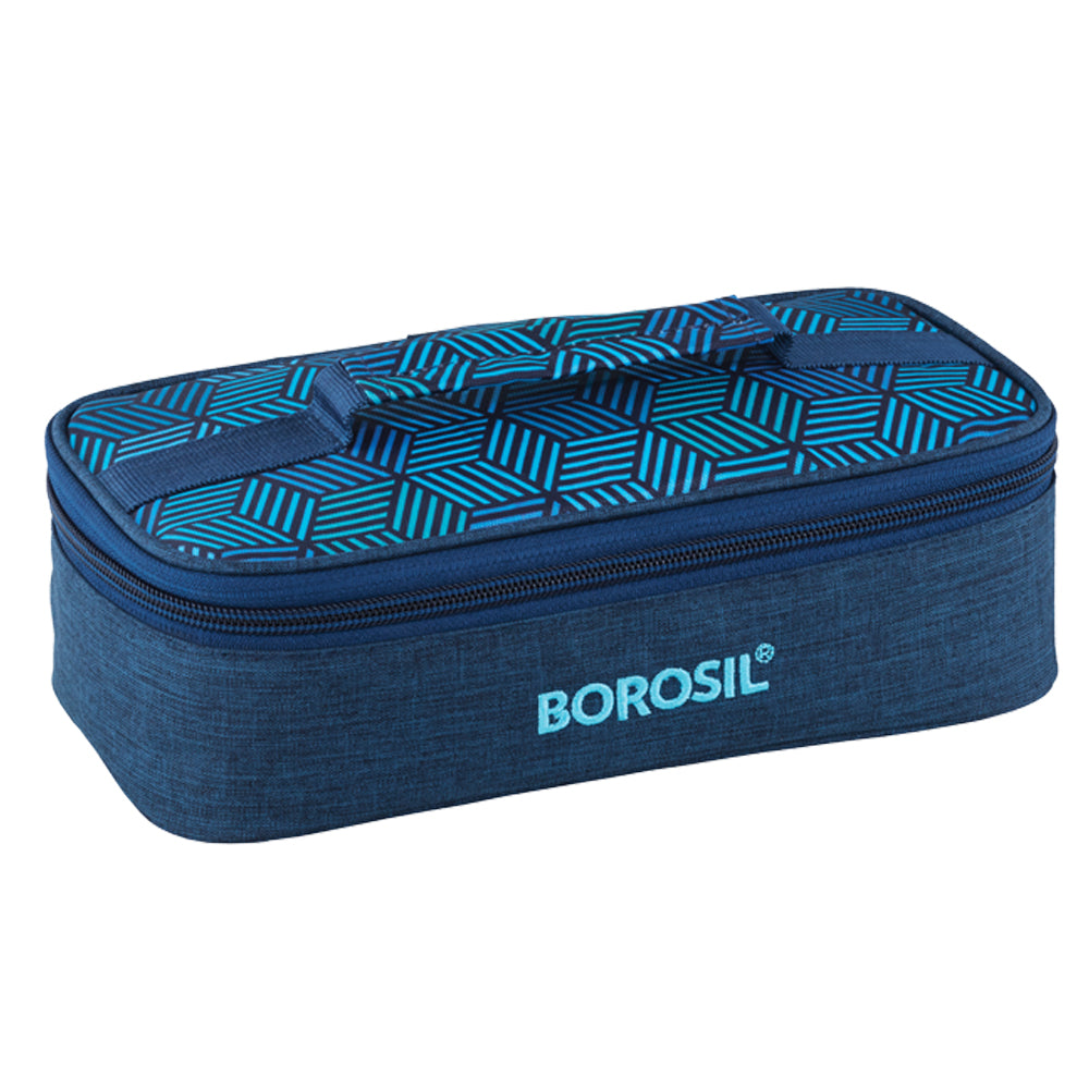 Borosil FoodLuck Blue Lunch Box, Square x 2 (Flat)