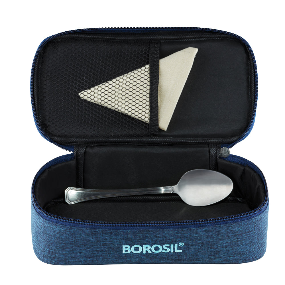 Borosil FoodLuck Blue Lunch Box, Square x 2 (Flat)