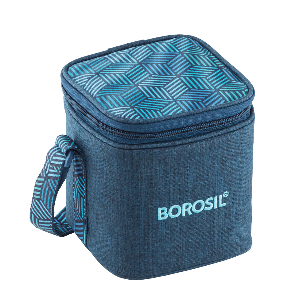 Borosil FoodLuck Blue Lunch Bag, Square x 2 (Tall)