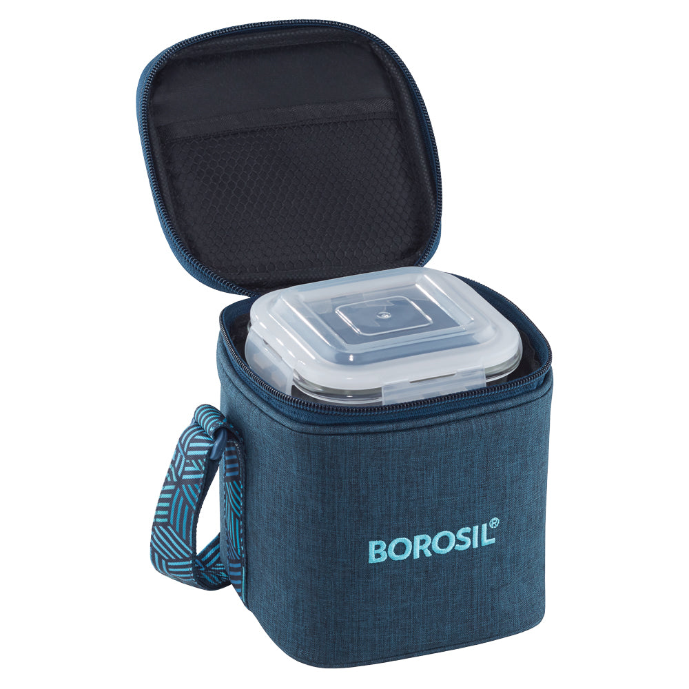 Borosil FoodLuck Blue Lunch Bag, Square x 2 (Tall)