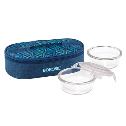 FoodLuck Round Glass Lunch Box, Blue